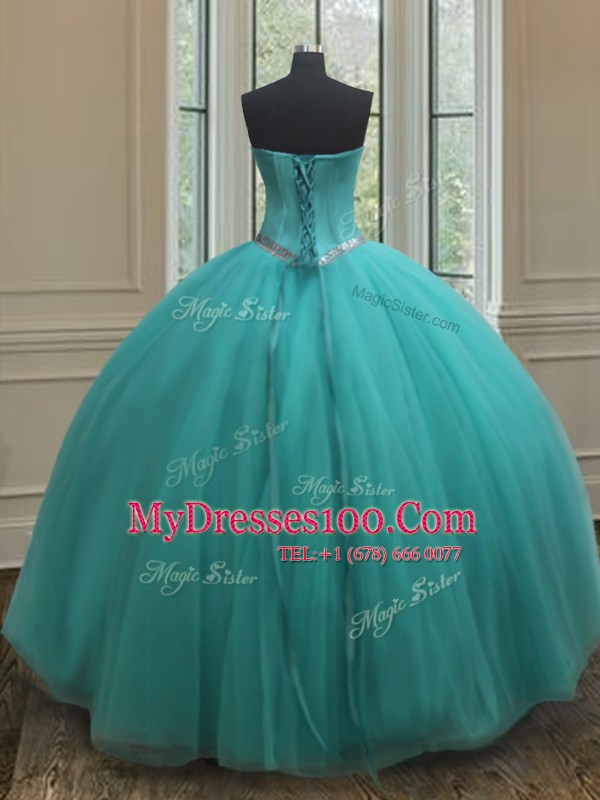 Tulle Sleeveless Floor Length Quinceanera Dress and Beading