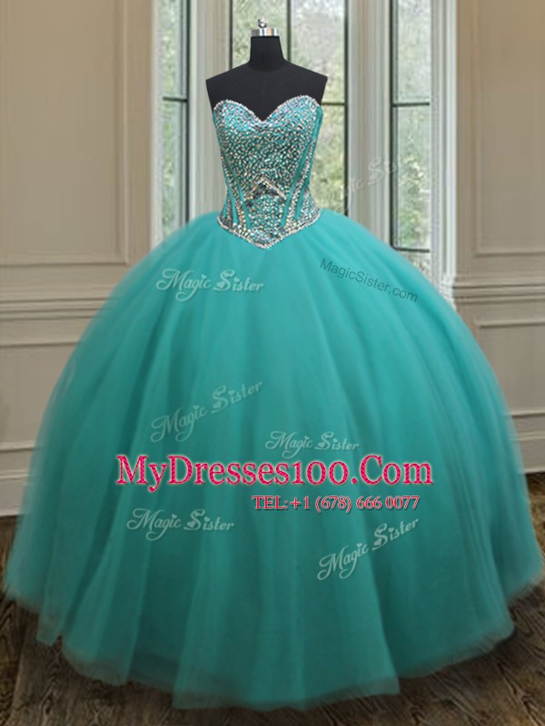 Tulle Sleeveless Floor Length Quinceanera Dress and Beading
