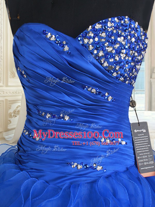 Fantastic Floor Length Lace Up Sweet 16 Quinceanera Dress Royal Blue for Military Ball and Sweet 16 and Quinceanera with Beading and Ruffles