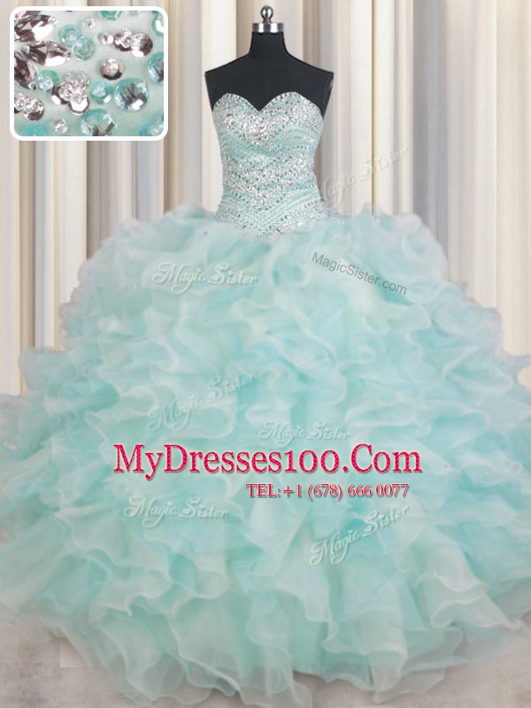 Simple Light Blue Sweetheart Neckline Beading and Ruffles 15 Quinceanera Dress Sleeveless Lace Up