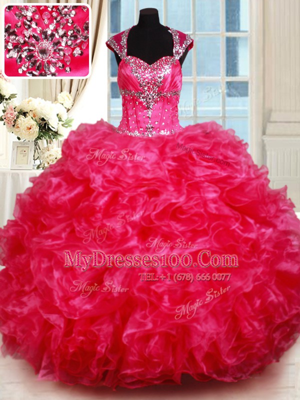 Cap Sleeves Beading and Ruffles Backless Sweet 16 Dress