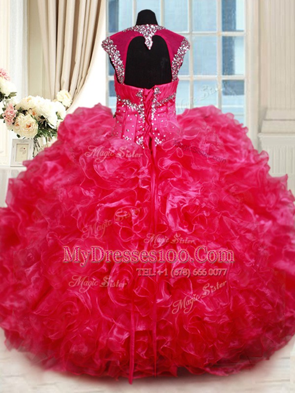 Cap Sleeves Beading and Ruffles Backless Sweet 16 Dress