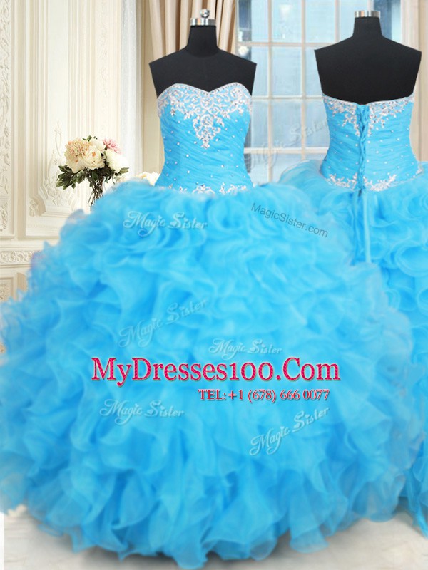 Custom Design Sleeveless Lace Up Floor Length Beading and Ruffles and Ruffled Layers Sweet 16 Dress