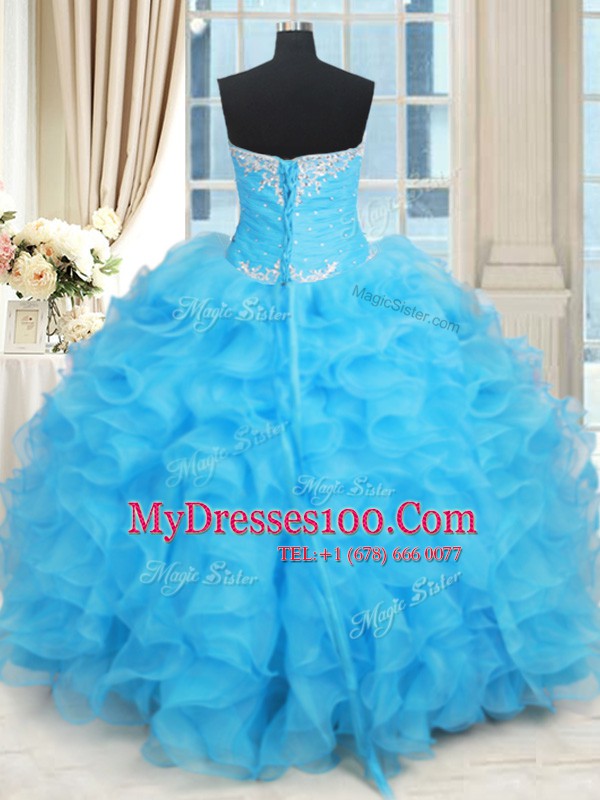 Custom Design Sleeveless Lace Up Floor Length Beading and Ruffles and Ruffled Layers Sweet 16 Dress