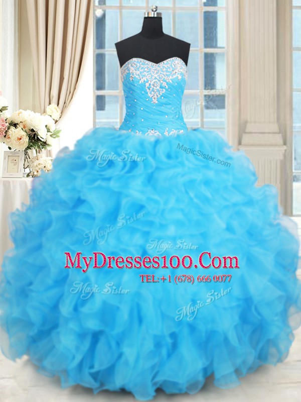 Custom Design Sleeveless Lace Up Floor Length Beading and Ruffles and Ruffled Layers Sweet 16 Dress