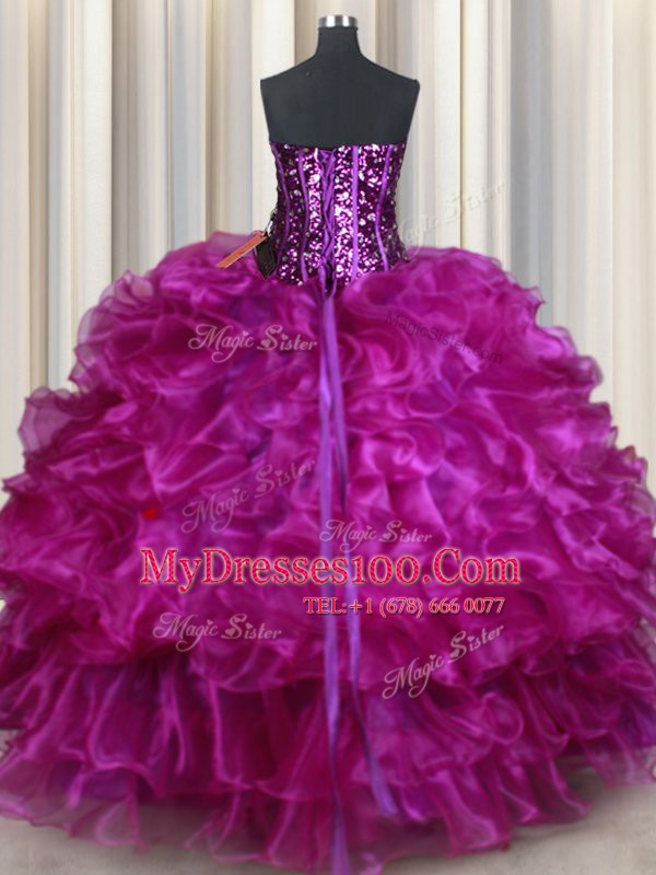 Sequins Floor Length Ball Gowns Sleeveless Purple 15th Birthday Dress Lace Up
