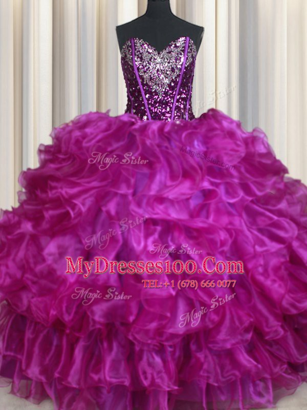 Sequins Floor Length Ball Gowns Sleeveless Purple 15th Birthday Dress Lace Up