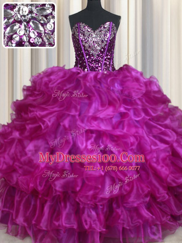 Sequins Floor Length Ball Gowns Sleeveless Purple 15th Birthday Dress Lace Up