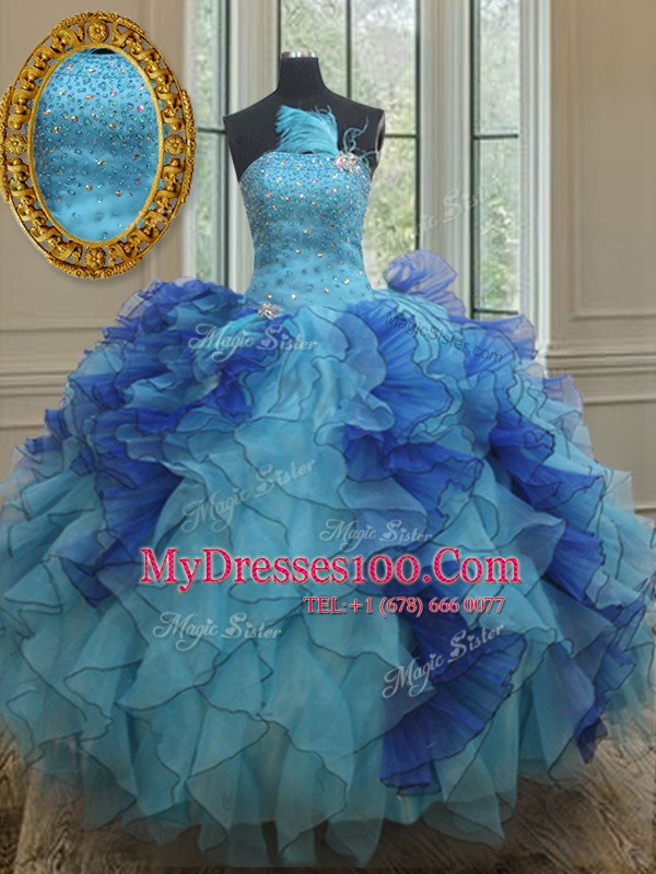 Elegant Organza Sleeveless Floor Length Vestidos de Quinceanera and Beading and Ruffles