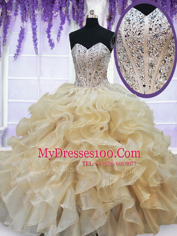 Gorgeous Floor Length Ball Gowns Sleeveless Champagne Ball Gown Prom Dress Lace Up