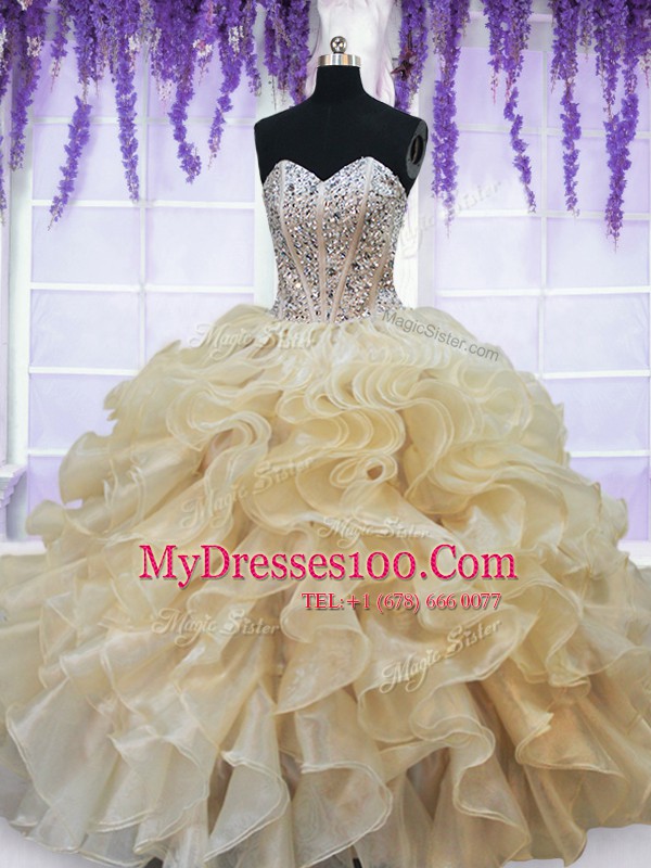 Gorgeous Floor Length Ball Gowns Sleeveless Champagne Ball Gown Prom Dress Lace Up