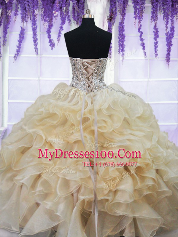 Gorgeous Floor Length Ball Gowns Sleeveless Champagne Ball Gown Prom Dress Lace Up