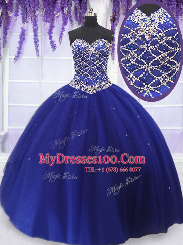 Fashionable Royal Blue Sleeveless Beading Floor Length Vestidos de Quinceanera