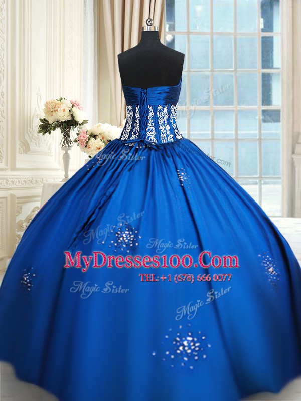 Beading Ball Gown Prom Dress Royal Blue Lace Up Sleeveless Floor Length