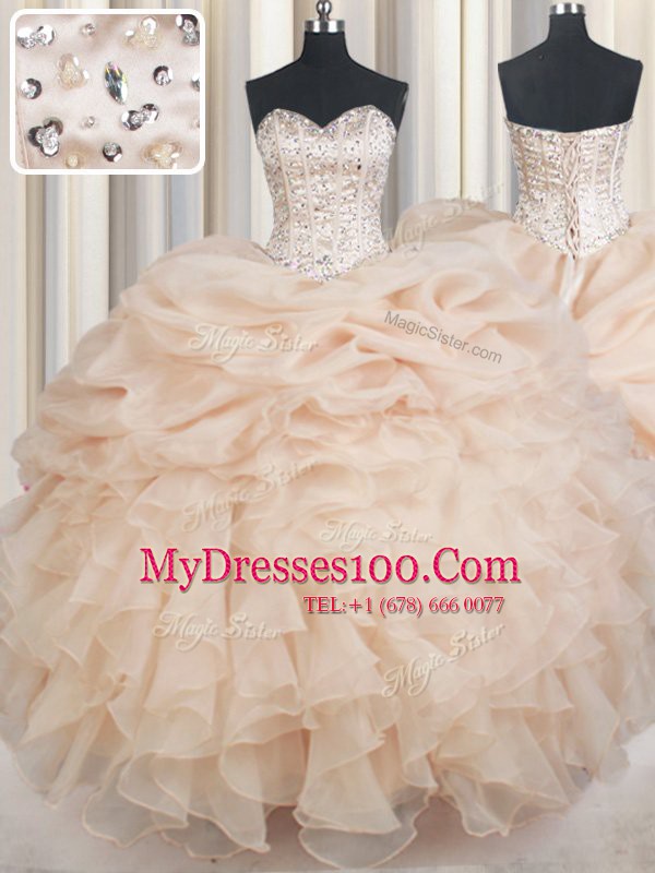Elegant Organza Sleeveless Floor Length Sweet 16 Quinceanera Dress and Beading and Ruffles and Pick Ups