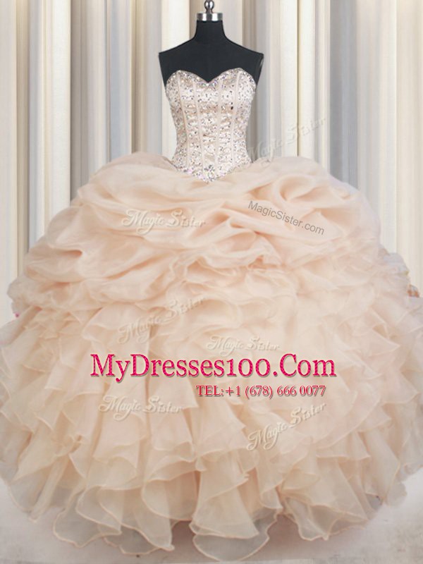 Elegant Organza Sleeveless Floor Length Sweet 16 Quinceanera Dress and Beading and Ruffles and Pick Ups