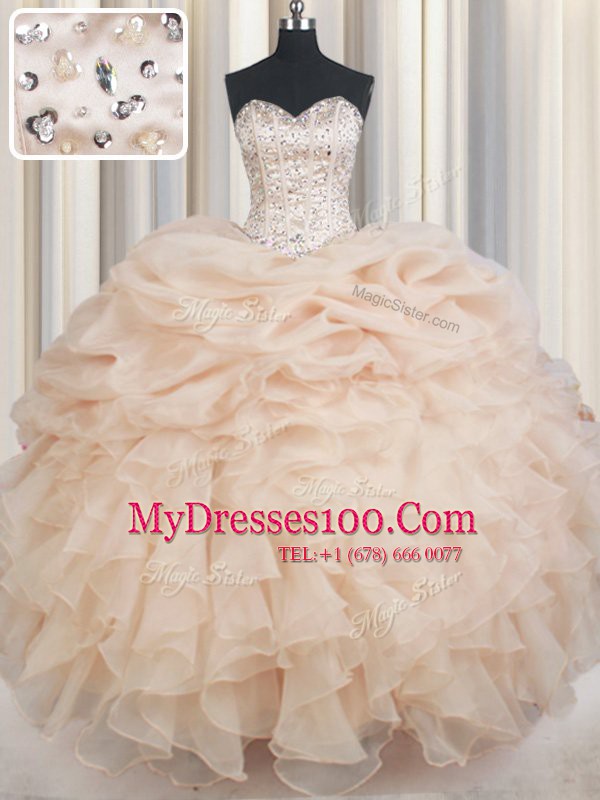 Elegant Organza Sleeveless Floor Length Sweet 16 Quinceanera Dress and Beading and Ruffles and Pick Ups
