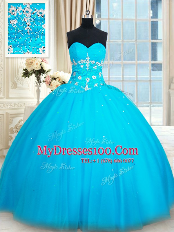 Custom Made Sleeveless Lace Up Floor Length Beading 15th Birthday Dress
