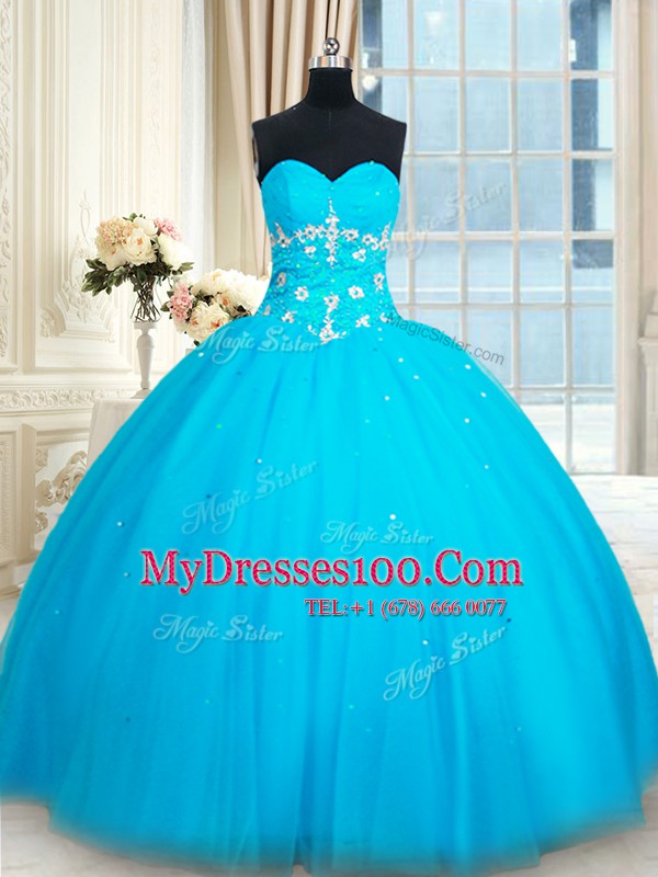 Custom Made Sleeveless Lace Up Floor Length Beading 15th Birthday Dress