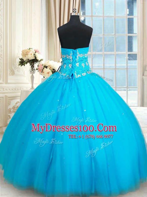 Custom Made Sleeveless Lace Up Floor Length Beading 15th Birthday Dress