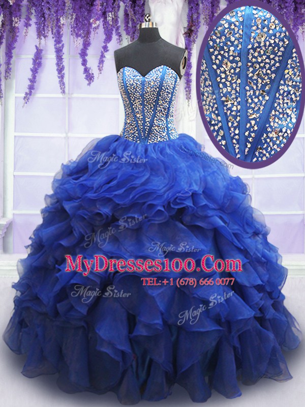 Organza Sleeveless Floor Length Sweet 16 Dresses and Beading and Ruffles