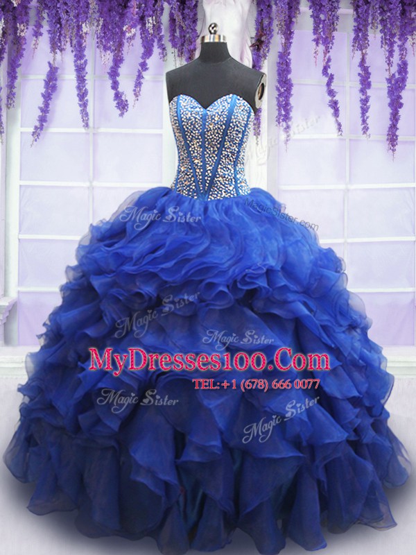 Organza Sleeveless Floor Length Sweet 16 Dresses and Beading and Ruffles