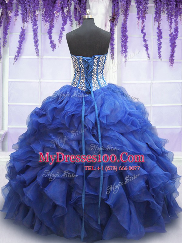 Organza Sleeveless Floor Length Sweet 16 Dresses and Beading and Ruffles