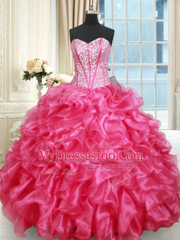 Sleeveless Beading and Ruffled Layers Lace Up 15 Quinceanera Dress