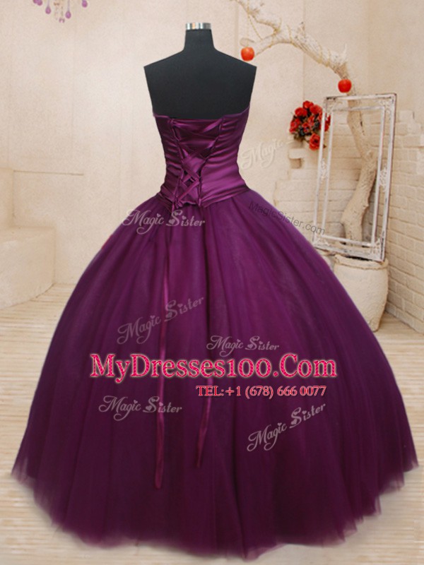 Dark Purple Sleeveless Beading Floor Length Quinceanera Gowns