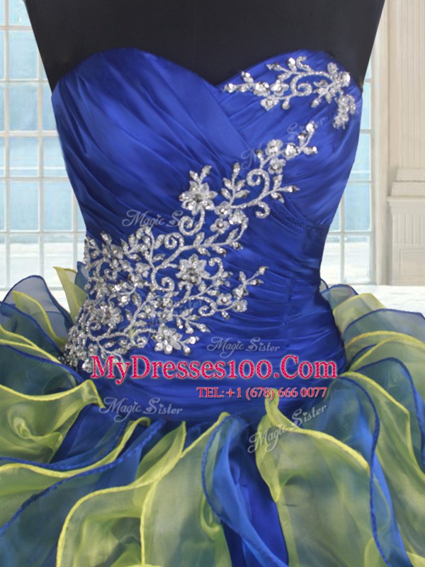 Exceptional Multi-color Lace Up Sweet 16 Dresses Beading and Ruffles Sleeveless Floor Length