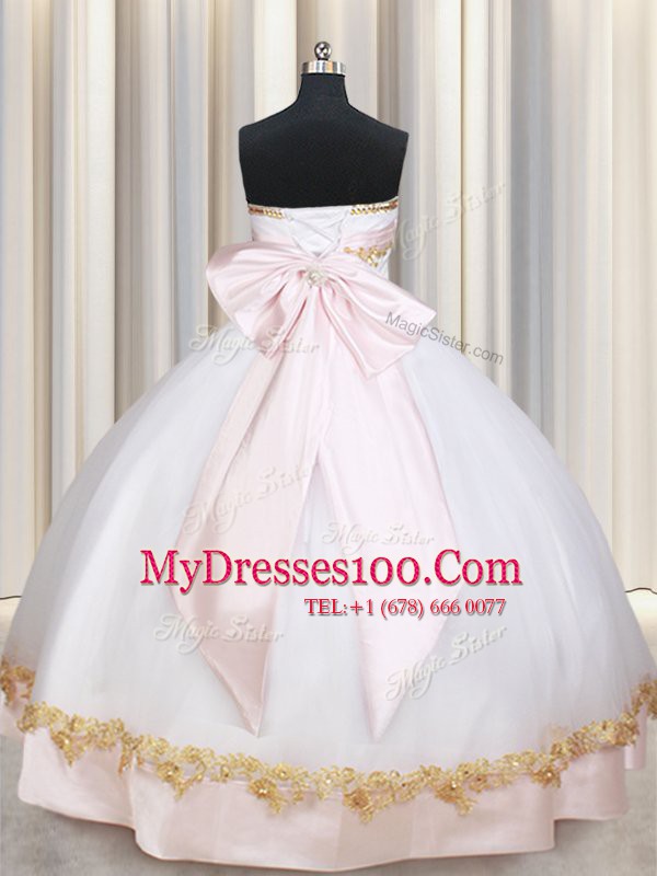 Custom Design Sleeveless Lace Up Floor Length Beading and Appliques and Bowknot Quince Ball Gowns