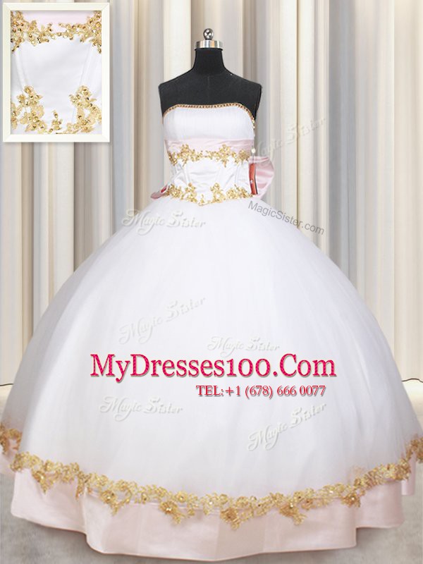 Custom Design Sleeveless Lace Up Floor Length Beading and Appliques and Bowknot Quince Ball Gowns