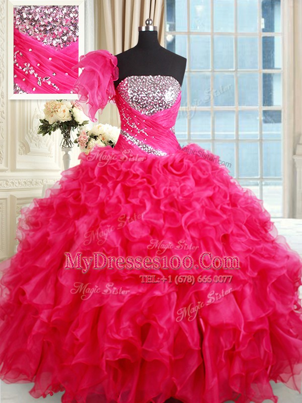 Sleeveless Lace Up Floor Length Sequins Quinceanera Gowns