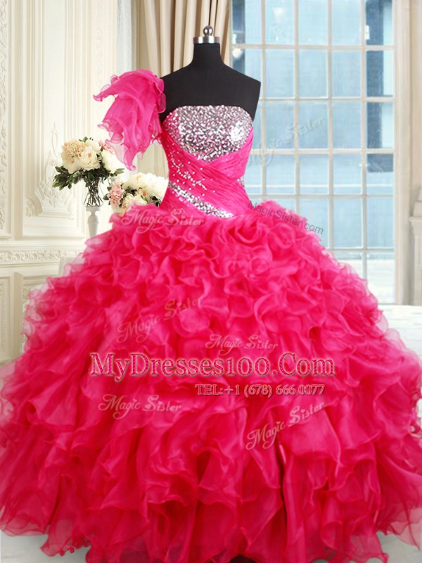 Sleeveless Lace Up Floor Length Sequins Quinceanera Gowns
