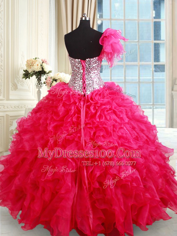 Sleeveless Lace Up Floor Length Sequins Quinceanera Gowns