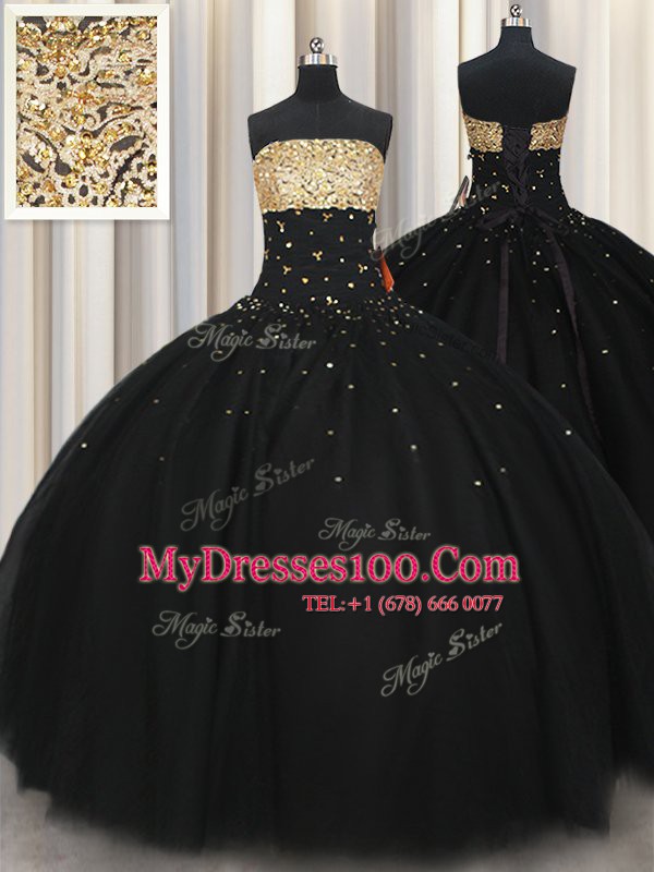 Noble Black Sleeveless Beading Floor Length 15 Quinceanera Dress