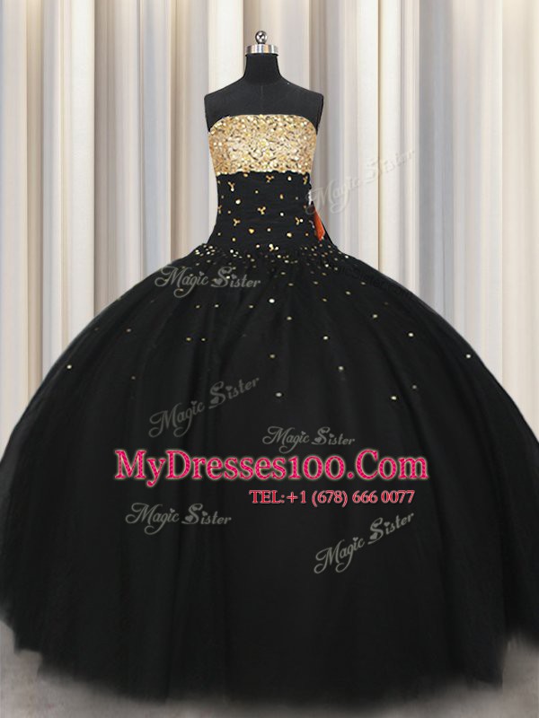 Noble Black Sleeveless Beading Floor Length 15 Quinceanera Dress