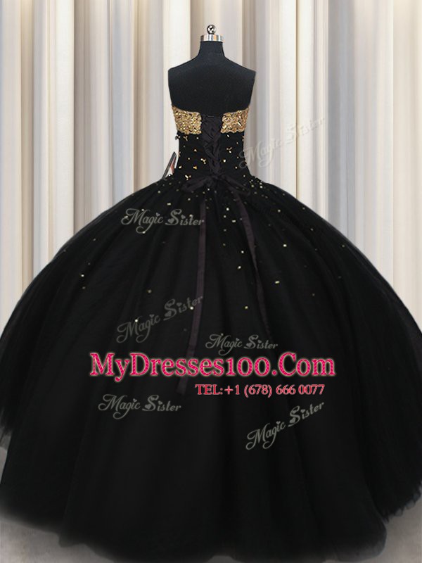 Noble Black Sleeveless Beading Floor Length 15 Quinceanera Dress
