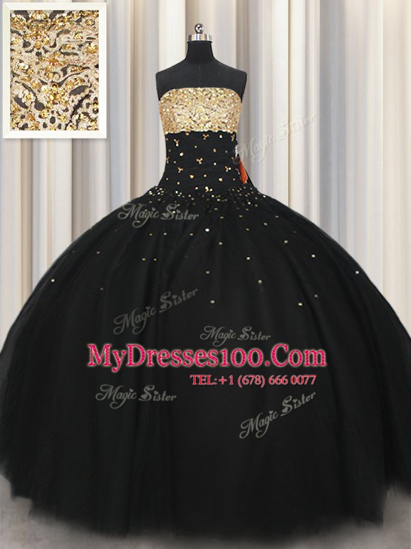 Noble Black Sleeveless Beading Floor Length 15 Quinceanera Dress