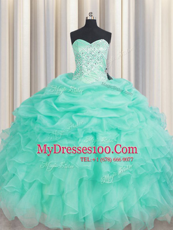 Fancy Apple Green Sweetheart Neckline Beading and Ruffles and Pick Ups Sweet 16 Dress Sleeveless Lace Up