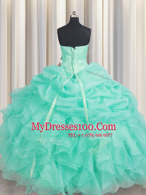 Fancy Apple Green Sweetheart Neckline Beading and Ruffles and Pick Ups Sweet 16 Dress Sleeveless Lace Up