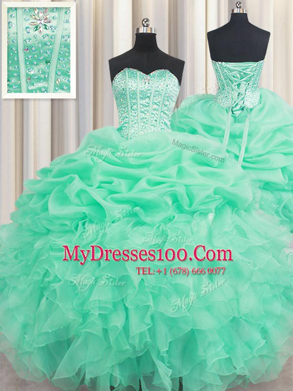 Clearance Pick Ups Floor Length Ball Gowns Sleeveless Apple Green Vestidos de Quinceanera Lace Up