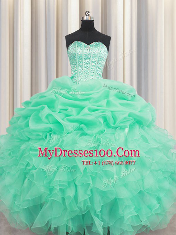 Clearance Pick Ups Floor Length Ball Gowns Sleeveless Apple Green Vestidos de Quinceanera Lace Up