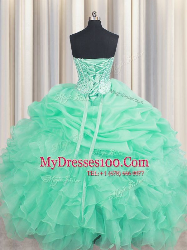 Clearance Pick Ups Floor Length Ball Gowns Sleeveless Apple Green Vestidos de Quinceanera Lace Up