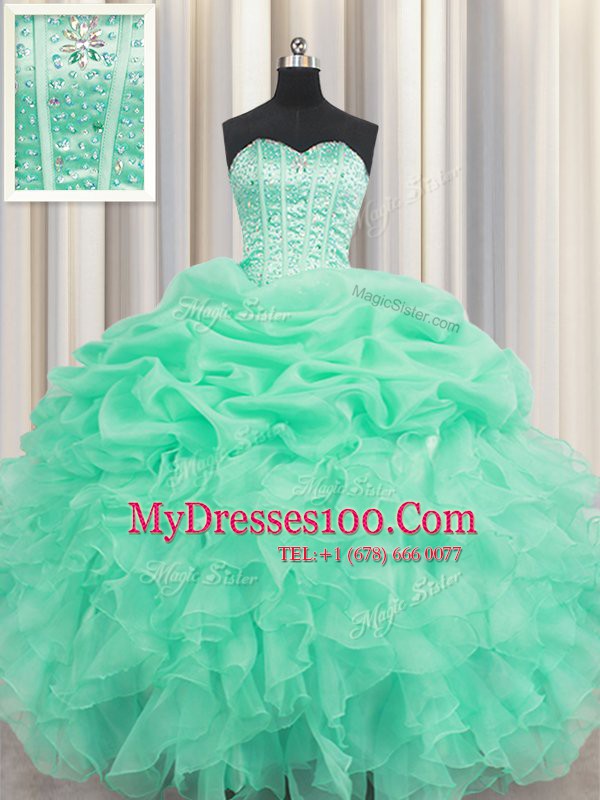 Clearance Pick Ups Floor Length Ball Gowns Sleeveless Apple Green Vestidos de Quinceanera Lace Up