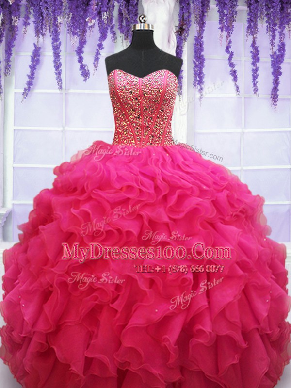 Lovely Sweetheart Sleeveless Organza Quinceanera Dress Beading and Ruffles Lace Up