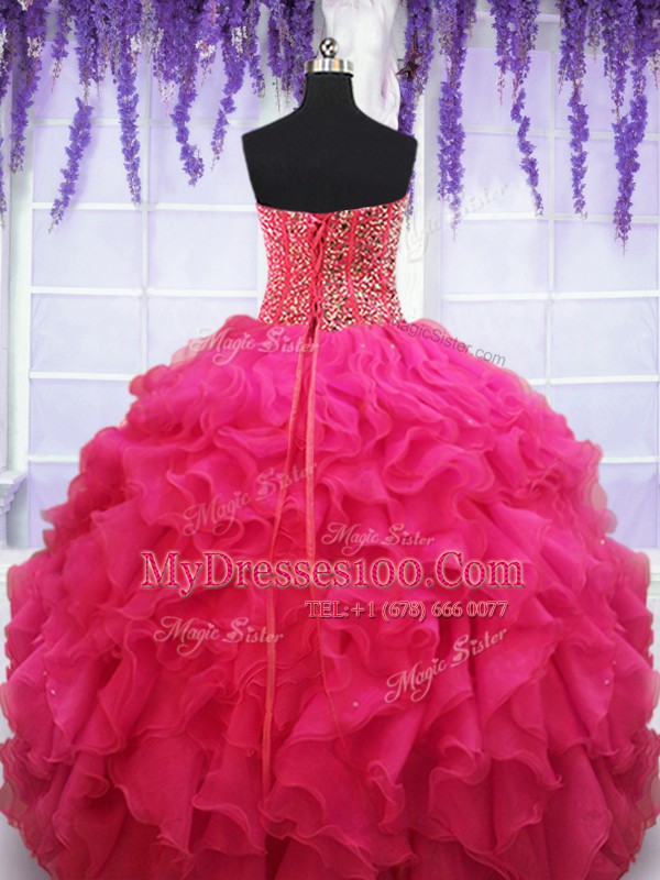 Lovely Sweetheart Sleeveless Organza Quinceanera Dress Beading and Ruffles Lace Up