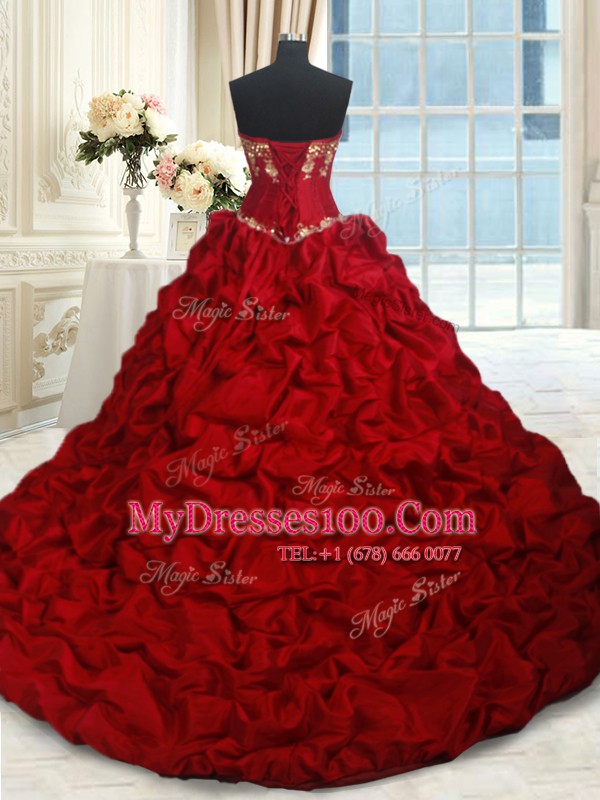 Artistic Taffeta Sleeveless Floor Length Quinceanera Dress and Beading and Pick Ups