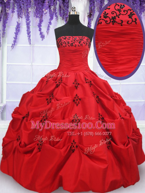 Smart Red Strapless Lace Up Appliques and Pick Ups 15 Quinceanera Dress Sleeveless