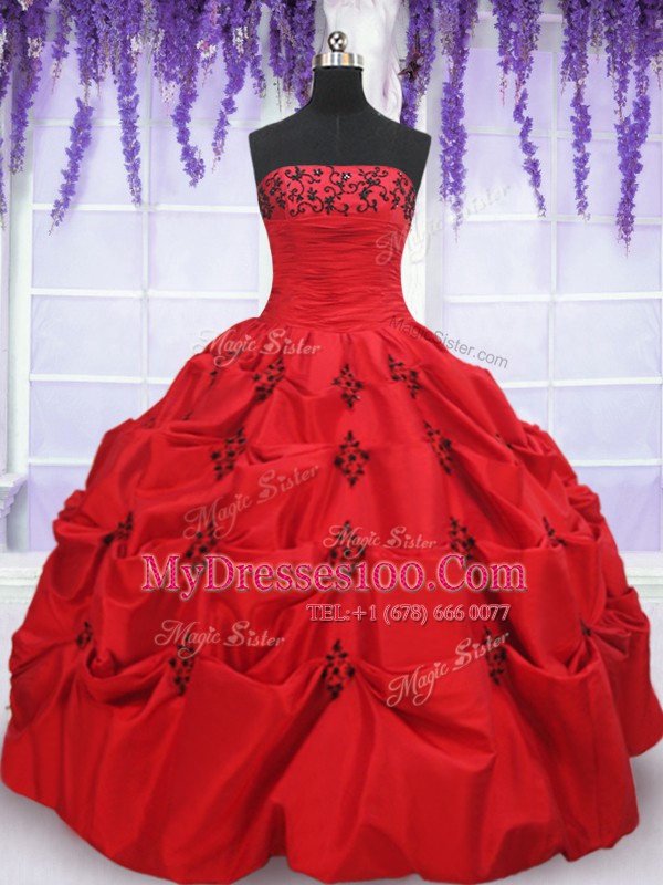 Smart Red Strapless Lace Up Appliques and Pick Ups 15 Quinceanera Dress Sleeveless